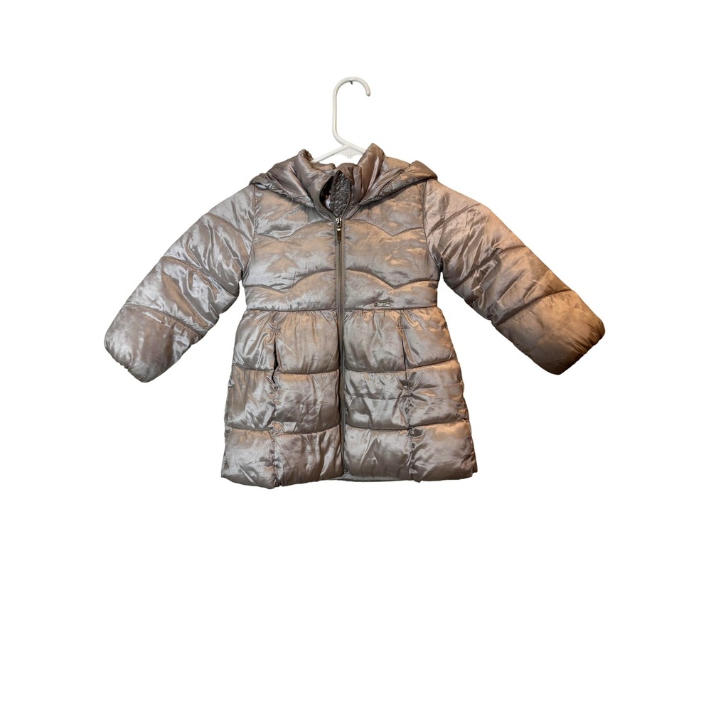 Mayoral Puffer Jacket Girls Toddler‎ 24M Beige Hooded Quilted Coat Lined Winter